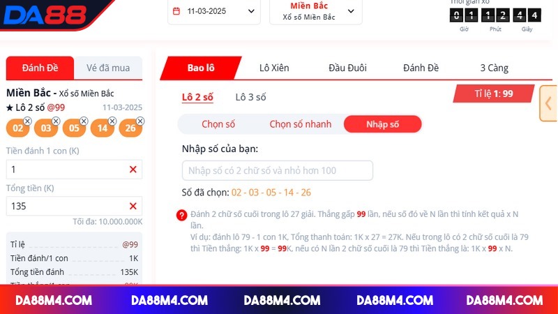 Lô Đề 3 Miền - Hình Thức Chơi Được Săn Đón Nhất Tại DA88 Bạn có thể dự đoán con số với lô đề miền Bắc
