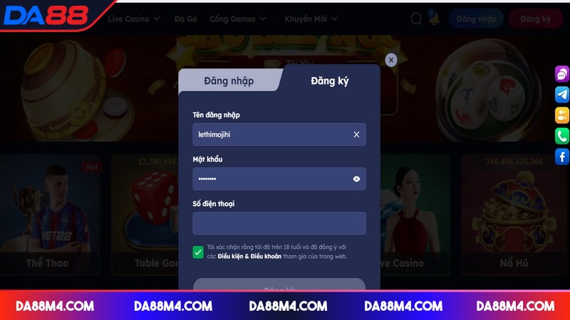 Hướng Dẫn Đăng Ký DA88 Chính Xác Và Nhanh Chóng Nhất Xác nhận đủ tuổi để đăng ký